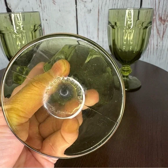 Vintage Libbey Gibraltar Duratuff USA 7” Olive Green Tea/Water Goblets, Set of 3 - Picture 4 of 5